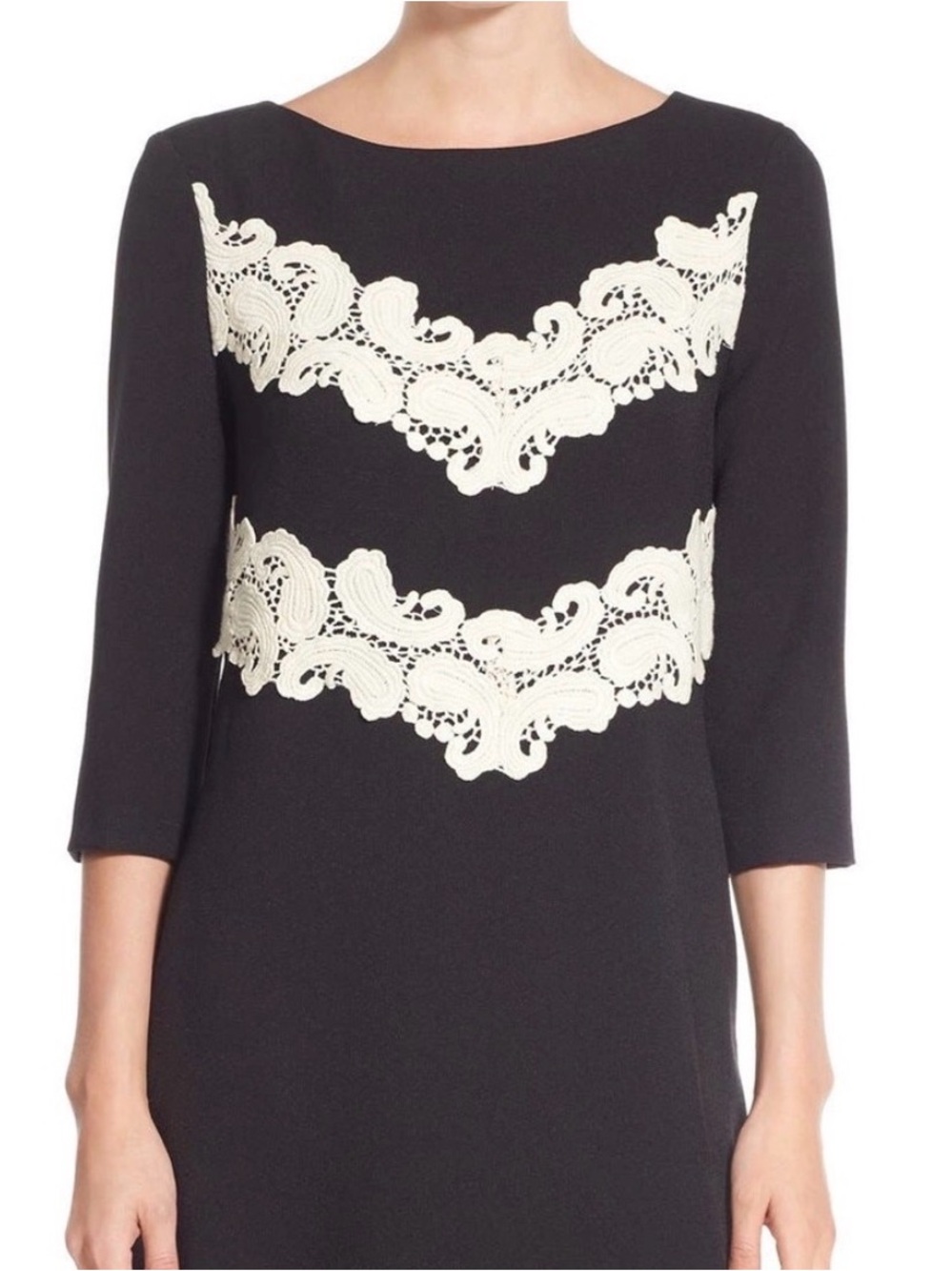Maggy London Black Dress with Cream Lace Appliqué Size 4